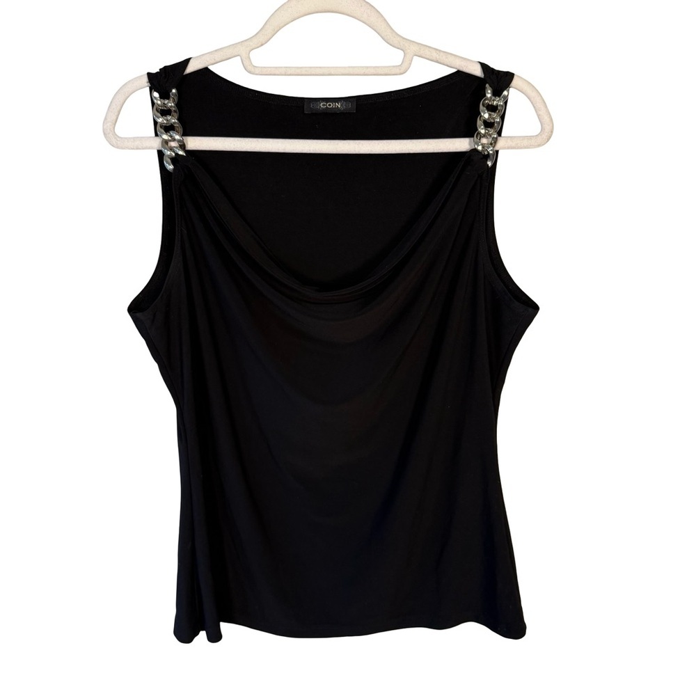 Coin Black Tank Top with Chain Accents Size S M Stretch Y2K Date Night Modern